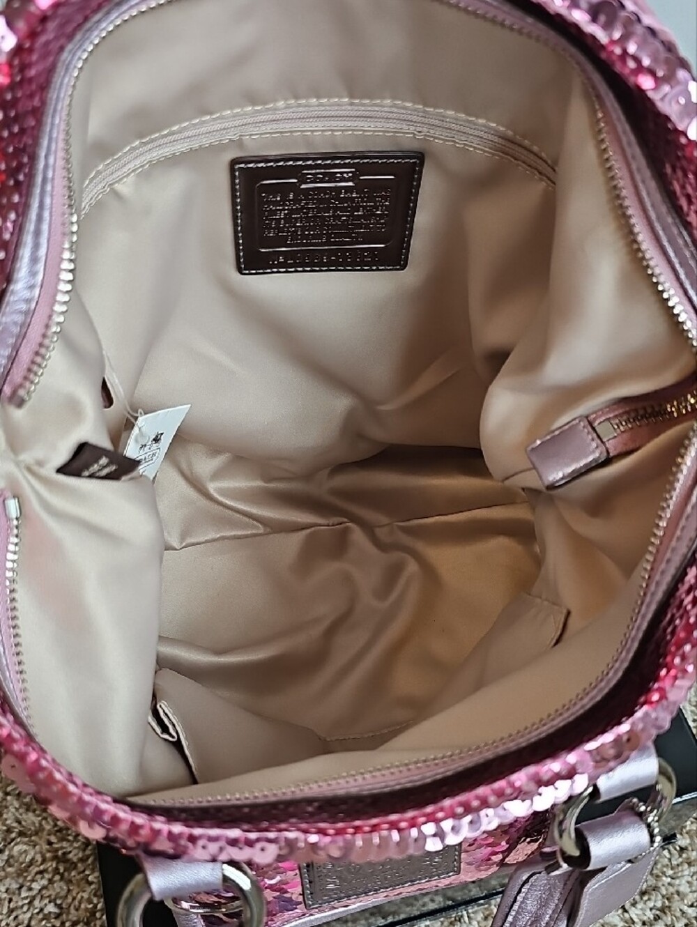 Coach Poppy Sequin Spotlight Pink Metallic Shoulder Bag Tote 13821 NWT - Picture 11 of 15